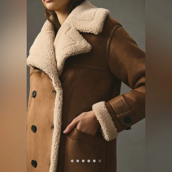 Avec Les Filles Faux Shearling Coat Brown size Large - Picture 3 of 16